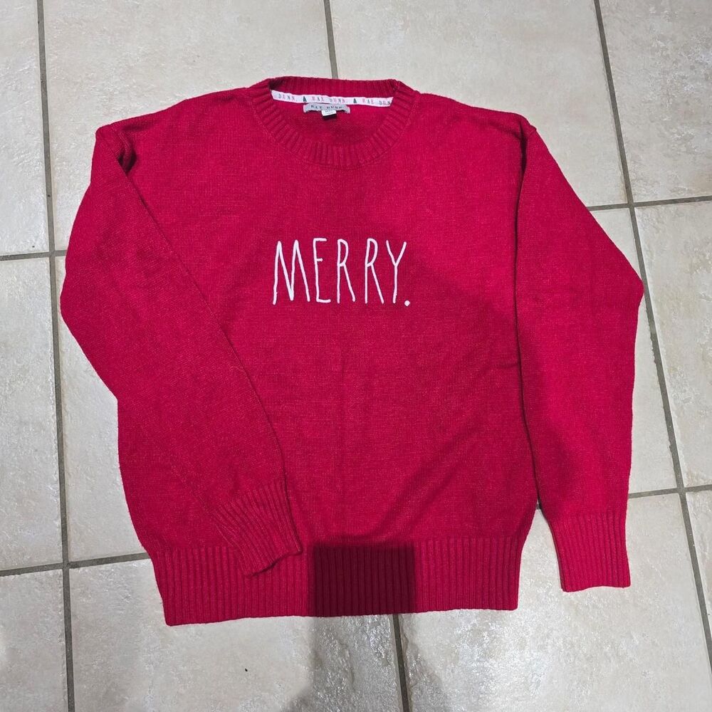 Rae Dunn Merry Christmas Red sweater Size M #christmas #knitwear